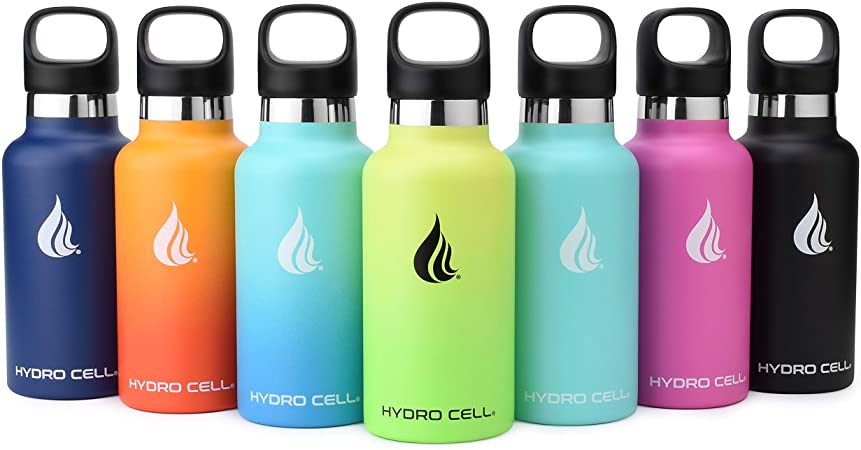 Hydro Cell Stainless Steel Water Bottle with Straw & Standard Mouth Lids (32oz 24oz 20oz 16oz) - Keeps Liquids Hot or Cold with Double Wall Vacuum Insulated Sweat Proof Sport Design (Black 16oz)