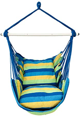 Highwild Hanging Rope Hammock Chair Swing Seat for Any Indoor or Outdoor Spaces - 500 lbs Weight Capacity - 2 Seat Cushions Included