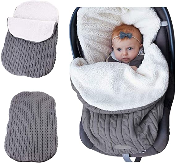 Newborn Baby Swaddle Blanket, Thick Warm Strollers Knit Blanket Plus Velvet, Baby Kid Toddler Fleece Sleeping Bag Sleep Sack Stroller Warp for Baby Gril or Boy (Gray)