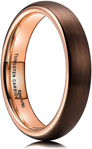 King Will Duo 2mm 4mm 6mm 8mm Dome Brown Tungsten Carbide Wedding Band Ring Rose Gold Inside Comfort Fit