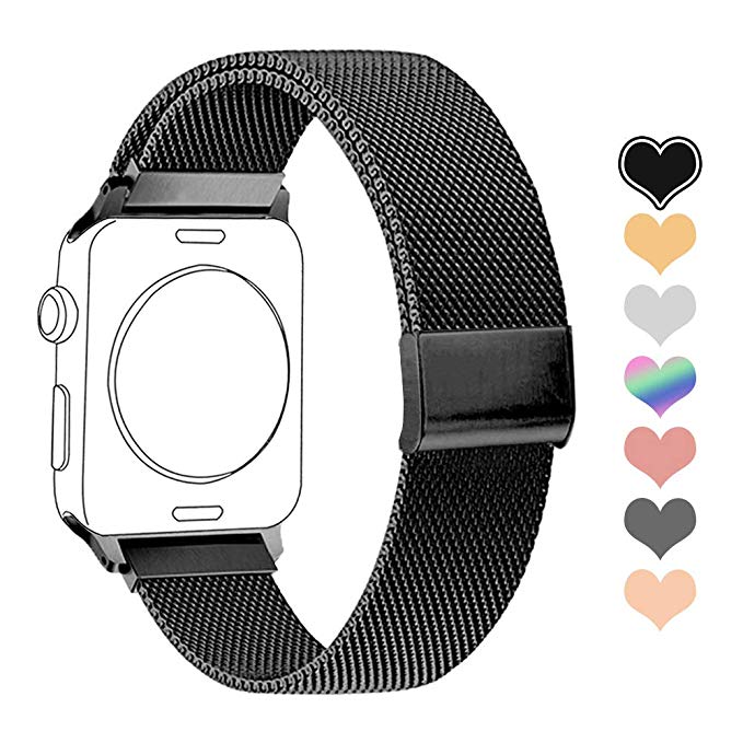 Letuboner Compatible for Apple Watch Band 38mm 42mm 40mm 44mm,Stainless Steel Mesh Magnetic Wristband Loop Replacement Bands for iWatch Series 4/3/2/1 (Black, 38/40mm)