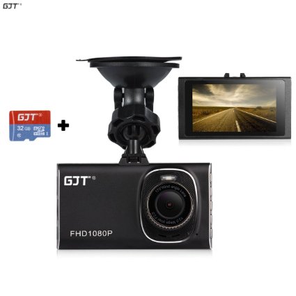 GJT®GT900 Slim Car Camera Dash Cam Vehicle Camera full HD 1080P 120-degree super wide-angle lens G-sensor Night Vision Car DVR with 3.0 inch Screen,Support Parking Monitoring (BLACK 32GB SD CARD)