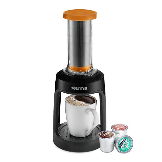 Gourmia GKCP135 Manual Coffee Brewer - Single Serve Manual Hand French Press Coffee Maker - Compatible with K-Cup - No Electricity - Brew Coffee Anywhere - Orange