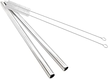 Super Big Drinking Straws Set 12" Extra Long 1/2" Extra Wide Reusable 304 Food-Grade 18/8 Stainless Steel for Frozen Drinks Boba Bubble Tea Smoothies and Shakes - Set of 2 with 2 Cleaning Brushes