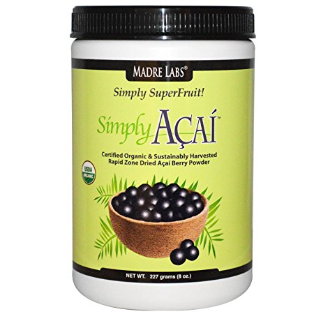Madre Labs, Simply Acai, Certified Organic, Acai Berry Powder, 8 oz (227 g), Re-Sealable Bag