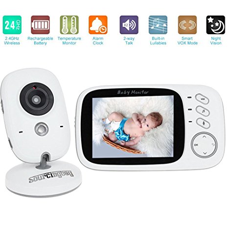 Baby Monitor, NEWEST Sourcingbay 3.2 Inch Wireless LCD Digital Video Audio Security Baby Camera Monitor with Night Vision, Two-way Talk, Alarm Sensor, Temperature Monitoring, Eight Soothing Lullabies