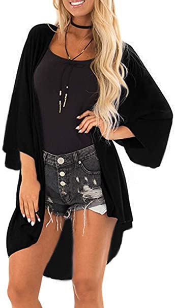 Women's Lightweight Summer Cardigans Solid Color Long Sleeve Kimono Cover Ups Tops S-3XL