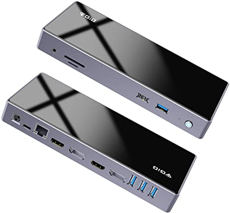 USB C Docking Station,GIQ 15in1 USB 3.0 C to Single 5K Dual 4K@60hz HDMI Displayport Output,USB 3.0 Ports,1G Gigabit Ethernet,Card Reader,Compatible with Windows/Vista/Android/Ubuntu/MAC OS,Chrome OS