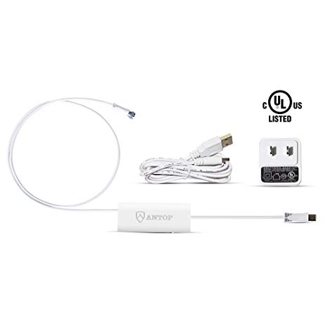 Antop TV Antenna Amplifier, Antenna Signal Booster with USB Power Supply, Compatible with All Non-Amplified Antenna, 3ft Coaxial Cable, 5ft USB Cable, White