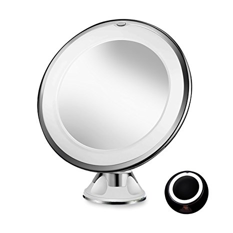 Sayard 10X Magnifying Lighted Vanity Makeup Mirror with Natural White LED, 360 Degree Swivel Rotation and Locking Suction, Travel Vanity Mirror (White)