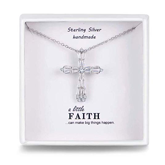 Presentski Cross Necklace for Women With 925 Sterling Silver Chain ,Platinum Plated Cubic Zirconia Cross Pendant Necklace, Jewelry Christmas Gifts for Women