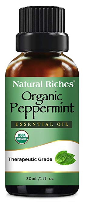 Natural Riches Organic Peppermint Oil, USDA Certified Organic, Undiluted, Natural Peppermint Essential Oil Aromatherapy, Therapeutic Grade Mentha Piperita - Cooling Smell with Fresh Mint Oil & Menthol