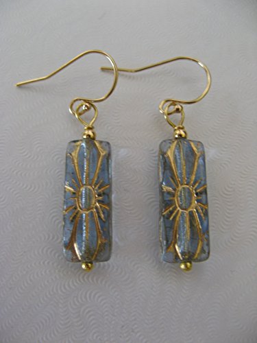 Bohemian Pale Blue Czech GlassEarrings on Gold Filled Earring Wires Artisan Jewelry