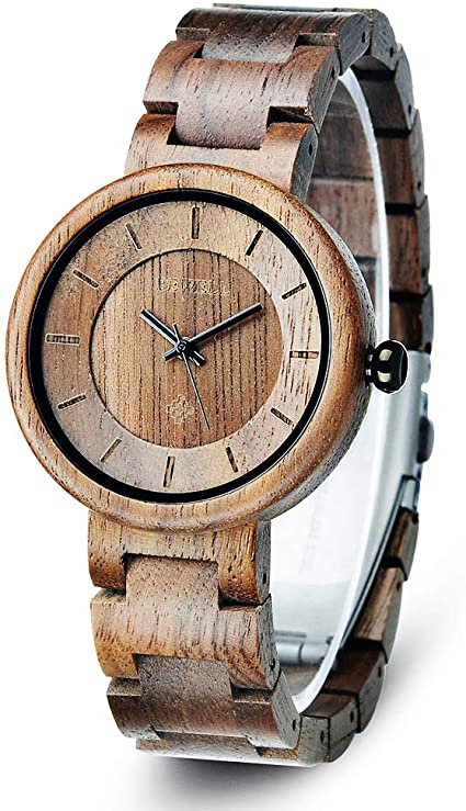 Wood Watches for Women, BEWELL Wooden Handmade Watch with Lightweight Adjustable Wood Band, Natural Casual Fashion Quartz Wristwatch