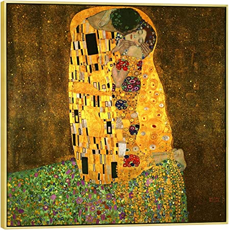 Wieco Art Framed Art The Kiss by Gustav Klimt Famous Oil Paintings Reproductions Modern Giclee Canvas Prints Canvas Wall Art with Golden Picture Frames for Wall Decor Home Decorations