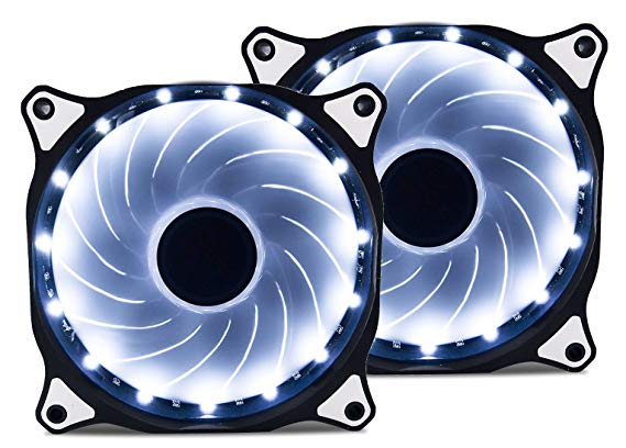 Vetroo 120mm White 15-LEDs Cooling Fan for Computer PC Cases, CPU Coolers and Radiators, 2-Pack