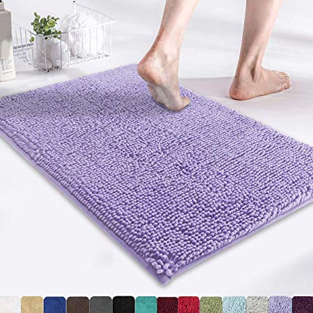 MAYSHINE 17x24 Inches Non-Slip Bathroom Rug Shag Shower Mat Machine Washable Bath Mats with Water Absorbent Soft Microfibers of Lavender