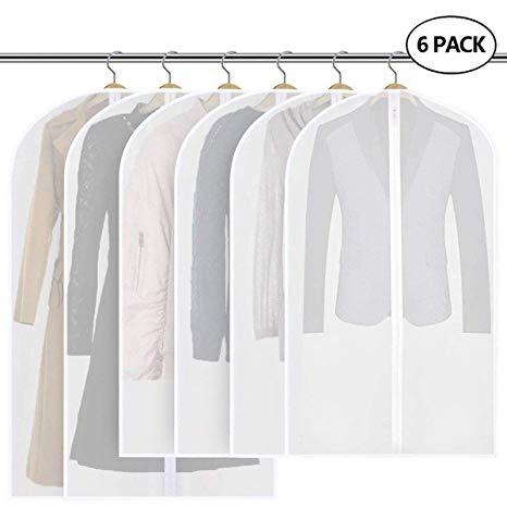 Beaverve Moth Proof Garment Bags for Storage - Breathable Suit Bags, Hanging Clothing Bags Storage Clear Garment Covers with Zipper for Closet Storage and Travel, Set of 6(4 Medium and 2 Large)