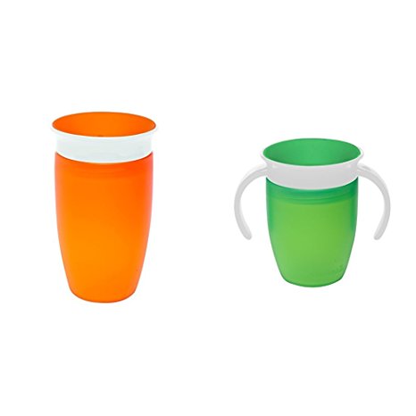 Munchkin Miracle 360 Degrees Sippy Cup with Trainer Cup - 10 oz/296 ml and 7 oz/207 ml, Green/Orange