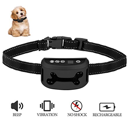 Bark Collar, Wrcibo NO SHOCK Bark Control Collar Beep and Vibration Correction for Small Medium Large Dogs Training with LCD Screen, 7 Level Bark Sensitivity Waterproof Rechargeable