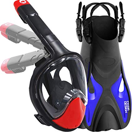 cozia design Foldable Snorkel Set with Snorkel Mask Full Face and Adjustable Diving Fins