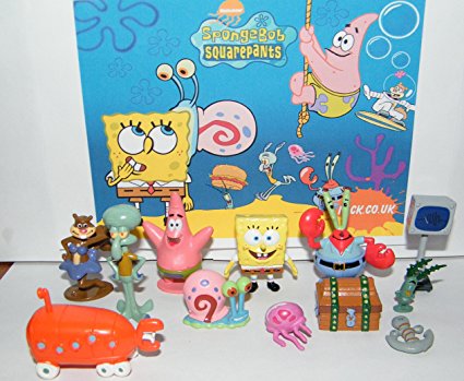 Spongebob and Friends Mini Toy Figure Playset of 12 with Mr. Krabs, Computer Wife Karen, Treasure Chest, Patrick, Jelly Fish, Anchor and Much More!
