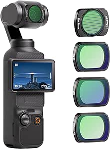 NEEWER Magnetic Effect Filter Set Compatible with DJI OSMO Pocket 3, 4 Pack 8X Star/Blue Streak Anamorphic/Light Pollution Reduction/Black Diffusion 1/4 Filters, Multi Coated HD Optical Glass