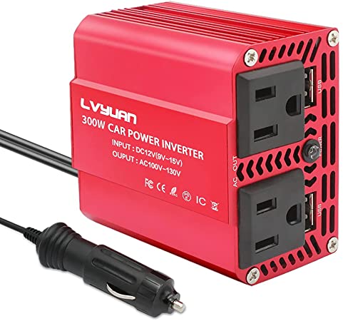 LVYUAN 300W Power Inverter DC 12V to 110V AC Car Inverter Converter with 3.1A Dual USB Car Adapter