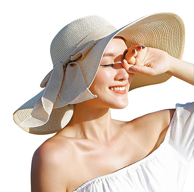 Kaisifei Bowknot Casual Straw Women Summer Hats Big Wide Brim Beach Hat