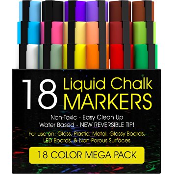 Chalk Markers - HUGE MEGA 18 Color Pack - 10 More Markers & Colors than Others - 6 mm - Artist Quality - 18 Vibrant Bold Colors