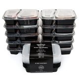 California Home Goods 2 Compartment Reusable Food Storage Containers with Lids Microwave and Dishwasher Safe Bento Lunch Box Stackable Set of 10