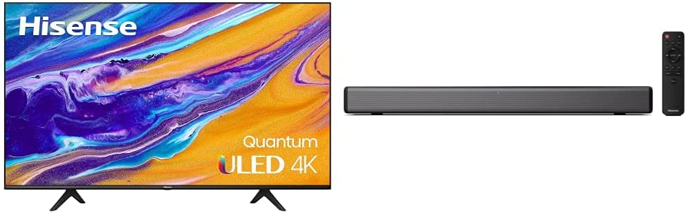 Hisense ULED 4K Premium 65U6G Quantum Dot QLED Series 65-Inch Android 4K Smart TV & HS214 2.1ch Sound Bar with Built-in Subwoofer, 108W, All-in-one Compact Design