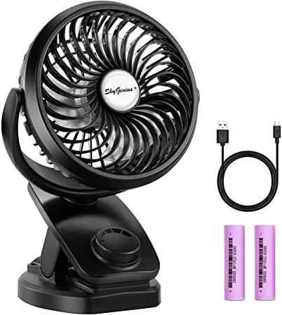 SkyGenius Battery Operated Clip on Mini Desk Fan, Rechargeable Portable Personal Fan Stroller Office Outdoor Camping Travel Car Gym(4400mA)