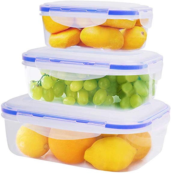 Tesinll BPA Free Food Storage Containers -Clear Plastic Containers Set with Locking Lids-Leak Proof, including 3 Packs, Reusable Bento Box Lunch Container Dishwasher & Microwave & Freezer Safe