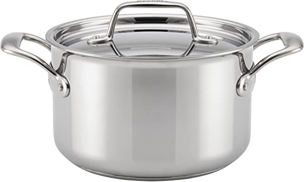 Breville Thermal Pro Stainless Steel Sauce Pan/Saucepan with Lid, 4 Quart, Silver