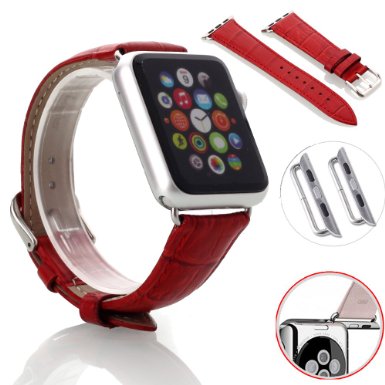 Apple Watch Band, oneCaseTM 42mm Genuine Leather Strap Wrist Band Replacement Watch Band with Metal Clasp for Apple Watch Sport Edition 42mm (42mm-Red)