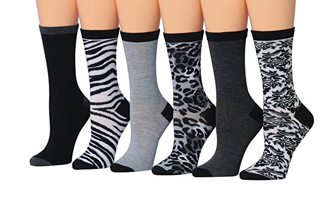 Tipi Toe Women's 6-Pairs Colorful Patterned Crew Socks