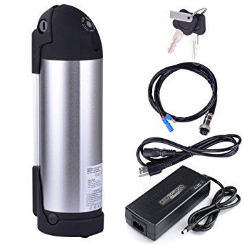 AW 36V 10AH Li-Polymer Battery Water Bottle Type w/ Holder Charger For 36V 250W Electric Bicycle