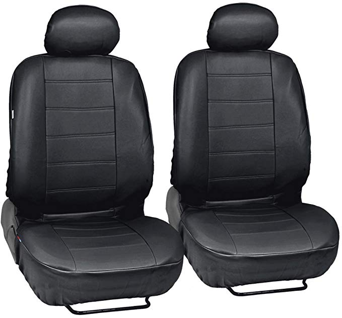 Custom Auto Crews - Black PU Leather Seat Covers Front Pair Set of 2 - Leatherette Grade