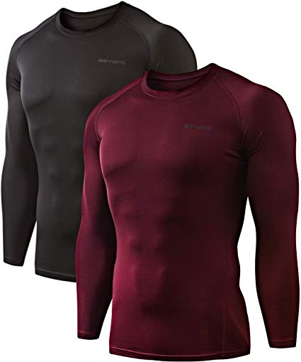 DEVOPS Men's 2 Pack Thermal Heat-Chain Compression Baselayer Tops Long Sleeve T-Shirts