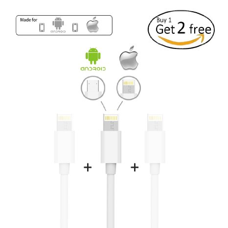 NetDot 2 in 1 Reversible Double sided USB Cable with One Head Charge and Data Transfer for iPhone&Android Device (White)