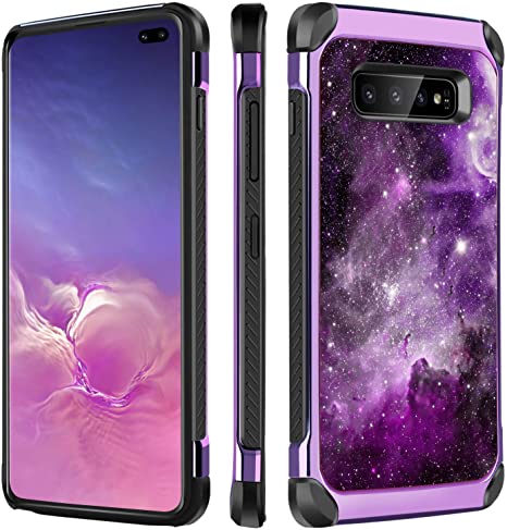 Galaxy S10 Plus Case, BENTOBEN 2 in 1 Slim Rugged Soft Bumper Hard Cover Hybrid Cool Nebula Space Pattern Design Shockproof Women Girls Protective Phone Cases for Samsung Galaxy S10  Plus Purple/Black