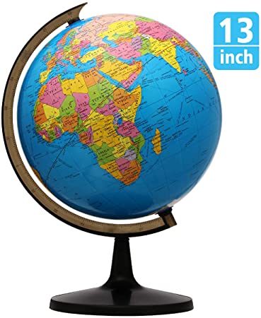 KingSo World Globe, 13'' Globe of Perfect Spinning Globe for Kids, Geography Students, Teachers, Easy Rotating Swivel