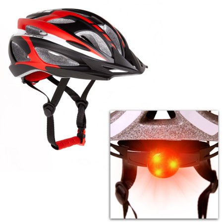 Xino Sports Bike Helmet with a Safety Light, Adjustable Size for Youth and Adults, 56-60 cm Circumference, Unconditional 60-Day Money Back Guarantee