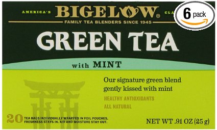 Bigelow Green Tea with Mint 20-Count Boxes Pack of 6