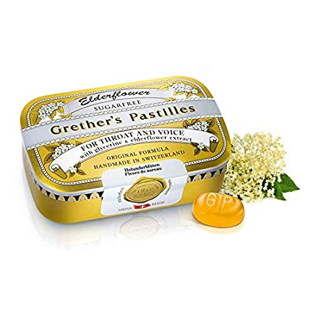 Grether’s Pastilles Sugar Free Formula for Dry Mouth and Sore Throat Relief, Elderflower, 2.1 oz. Box