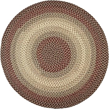 Super Area Rugs Round 4X4 Red/Gray Braided Rug Hartford Primitive Decor Rug - Indoor Outdoor - 4' X 4' Circular Braided Rug Dining Room Rug