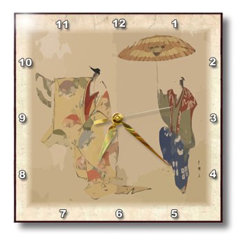 3dRose dpp_109327_3 Asian Woodcut Art The Dancers from 1700s-Wall Clock, 15 by 15-Inch