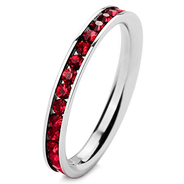 INBLUE Women's Stainless Steel Eternity Ring Band CZ Red Wedding