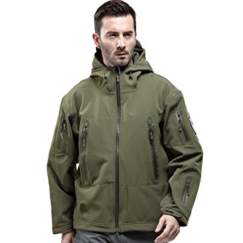 FREE SOLDIER Men Outdoor Water Resistant Tactical Softshell Hooded Jacket